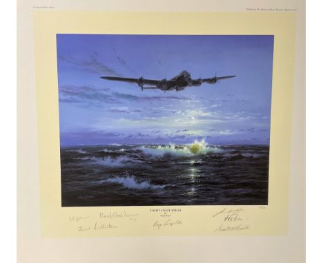 Simon Atack Multi Signed Colour 20x18 Print titled Enemy Coast Ahead Limited Edition 31/500. Handsigned in Pencil by 617 Damb