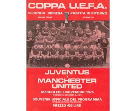 Juventus v Manchester United U. E. F. A Cup second leg Vintage Programme. 3rd of November 1976. Good condition. All autograph