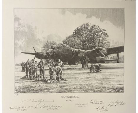 Robert Taylor Multi Signed Black and White Pencil Drawn 17x14 Print Titled Awaiting The Call Limited Edition 16/300. Handsign
