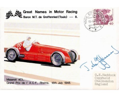 Toulo De Graffenried (1914-2007) Signed Grand Prix First Day Cover. Good condition. All autographs come with a Certificate of