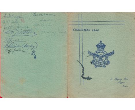 RAF Xmas Card to Commanding officers 1946 Signed on the rear by Jeff Jones, W Ogden, R McBean, Victor Wilkinson, JB Wilson an