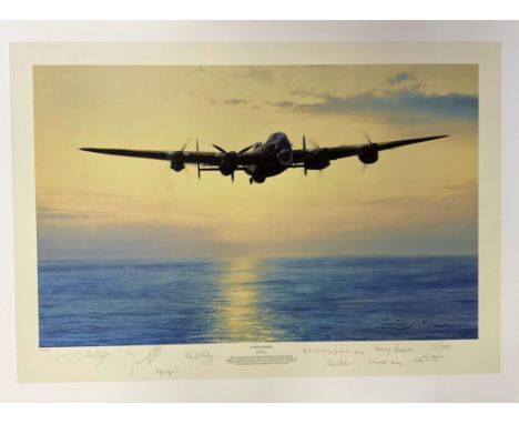 Robert Taylor Multi Signed Colour 32x23 Print Titled Coast In Sight Limited Edition 11/275. Handsigned in pencil by Flt Lt AR