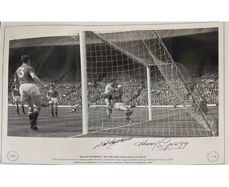 Nat Lofthouse and Harry Gregg signed Bolton Wanderers v Manchester United 1958 FA Cup Final 16x12 black and white print. Bolt