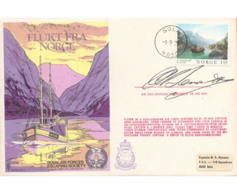 AVM D Bennett CB CBE DSO Signed Flukt Fra Norge First Day cover. RAFES SC 11. Flown in a Scandinavian Air Lines Systems DC-41
