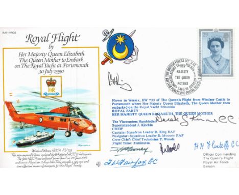 RV25b Queen Mother to embark on Royal Yacht Signed 3 George Cross holders. 2 Aug 90 BFPS 1990 Queen Mother to embark on Royal