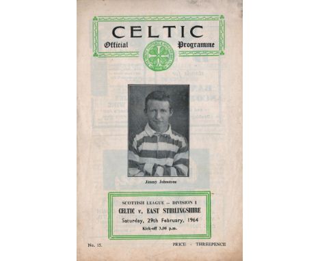 Vintage Programme Celtic v East Stirlingshire 29th February 1964. Good condition. All autographs come with a Certificate of A