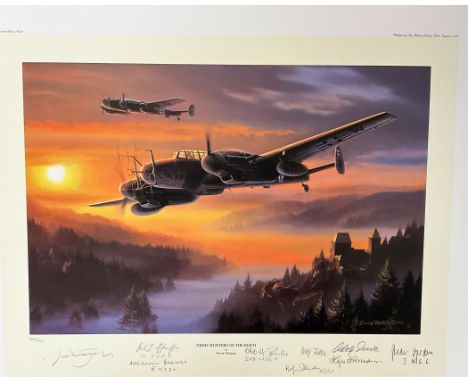 Nicolas Trudgian Multi Signed Colour 23x18. 5 Print Titled  Night Hunters Of The Reich. Limited Edition 204/450. Handsigned i