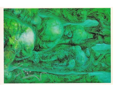 H. R Giger signed 6x4 postcard illustration. Hans Ruedi Giger ( 5 February 1940 - 12 May 2014) was a Swiss artist best known 