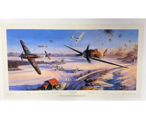 Nicolas Trudgian Multi Signed colour 22x38 Print Titled Operation Bodenplatte. Limited Edition 20/600. Handsigned in Pencil b