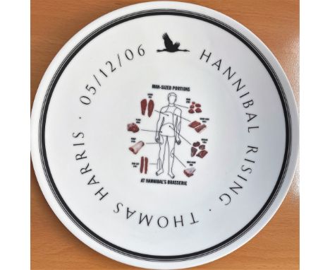 Hannibal Rising, Thomas Harris 5/12/06 Ceramic Plate, with Man Size Portions at Hannibals Brasserie. Unusual Item. Measures 1