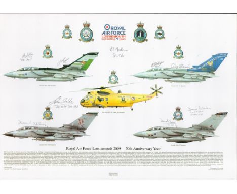 Multi Signed 70th Year Anniversary of RAF Lossiemouth 17x11. 5 Colour Print. Signed in pencil by David Robertson, David Coope