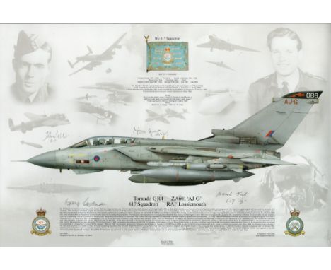 Multi Signed 617 Squadron Tornado GR4 ZA601 AJ-G Colour 17x11. 5 Inch Print. Handsigned in pencil by Benny Goodman, Basil Fis