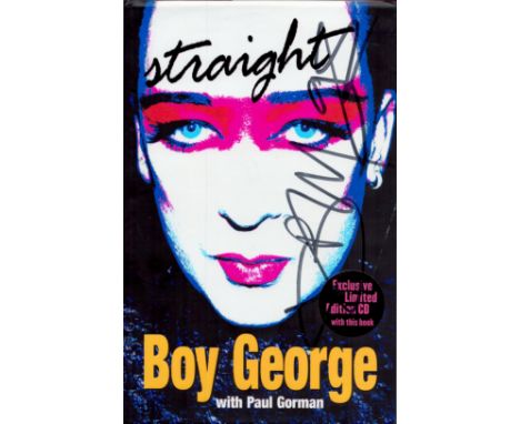 Boy George Handsigned Book and CD Titled Straight Signed on the front cover sleeve, the CD and halfway through the book on a 