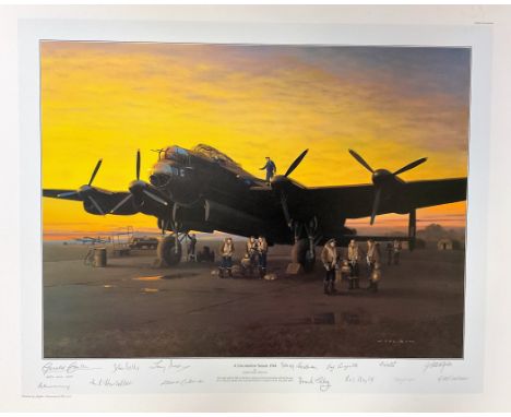 Gerald Coulson Multi Signed Colour 30x24 Print Titled A Lincolnshire Sunset 1944 Artist Proof Copy 43/50. Handsigned in penci