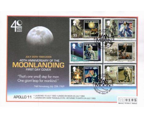 Apollo 11 FDC 40 Anniversary of the Moonlanding July 20th 1969-2009. No 105. 5 Isle of Man Moon Stamps with 2 First Day of Is