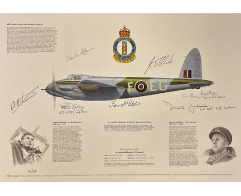 M A Kinnear Multi Signed colour 16x12 Print titled 487 Squadron Royal New Zealand Air Force. Limited Edition 76/100. Handsign
