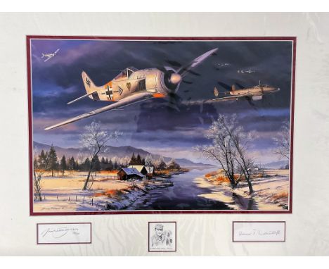 Nicolas Trudgian Matted and Mounted Colour 18x12 Print with 2 Signature Pieces, signed by Generalleutnant Hannes Trautloft an