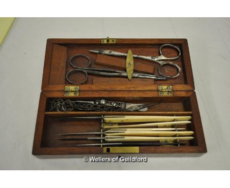 Vintage surgical instrument set, with bone and ebony handles