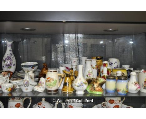 Shelf of china wares including Royal Worcester and Crown Derby