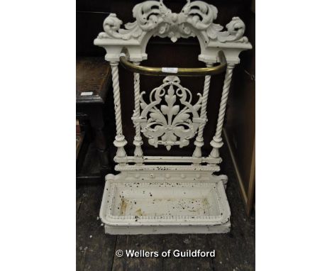 Victorian painted iron stick stand with brass umbrella ring