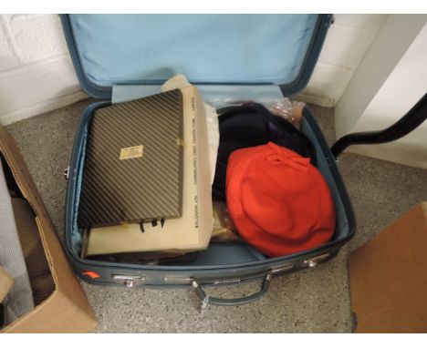 A selection of vintage ladies items in small case,including an unworn 60s jumper, hats and scarves and a mink tippet in box, 