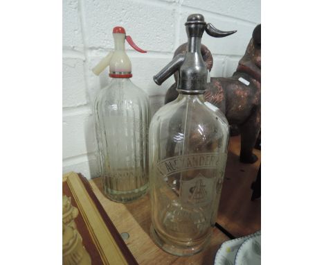 Two vintage advertising soda water bottles for Jonas Alexander Kendal