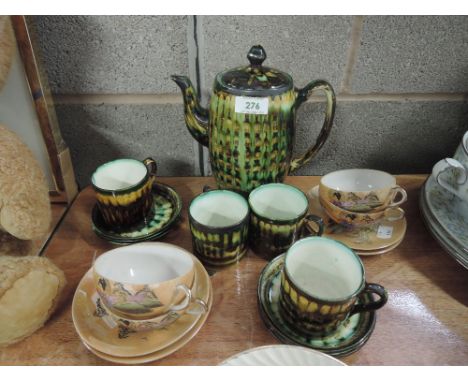 A vintage part tea service by Bwthyn Pottery Barmouth Wales with abstract style glaze