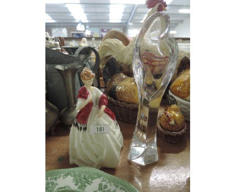 A vintage crystal glass figure by Val St Lambert the Madonna and Royal Worcester First Dance 