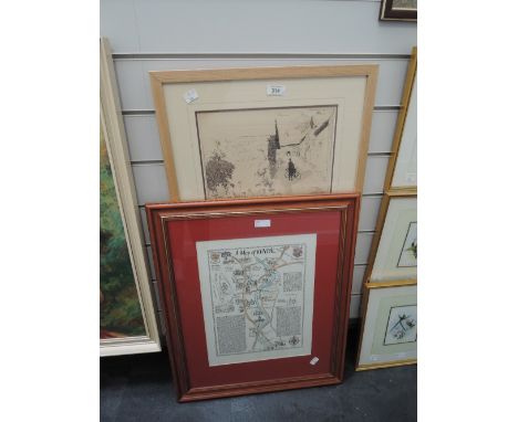 A vintage map print of Kendal and sketch titled The Cotswold Country