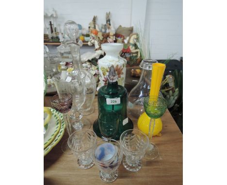 A selection of vintage clear cut colour and decorated glass wares