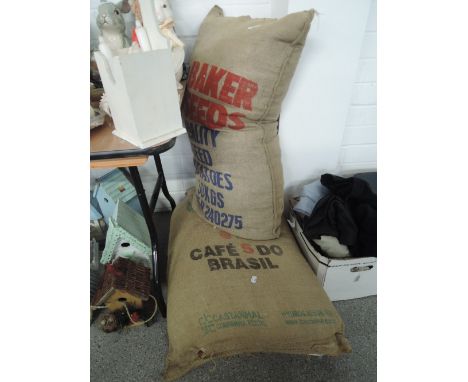 Two vintage advertising sacks down filled similar to bean bags