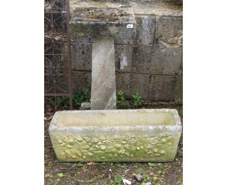 A reclaimed three sectional bird bath, together with a rectangular trough with shell detail