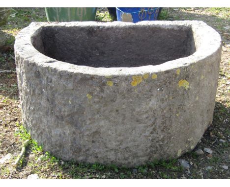 Natural stone D end trough, 62 cm wide x 48 cm max depth x 28 cm in height 