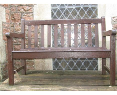 A teakwood garden bench with slatted seat and back, 120 cm wide 