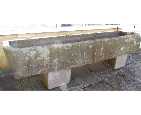 A good large local stone trough, 225 cm long x 60 cm wide x 33 cm deep (this lot can be viewed by appointment in situ at the 