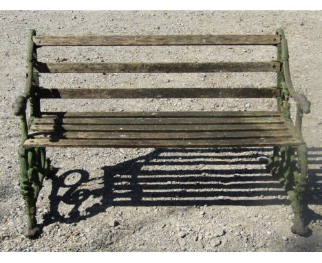 Old cast iron timber and garden bench, the ends with hound and snake detail, 125 cm in width 
