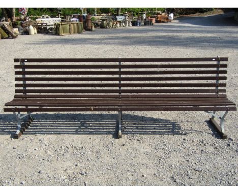 Steel and teakwood park bench 220 cm wide, removed from the ship SS MV. Conway Castle