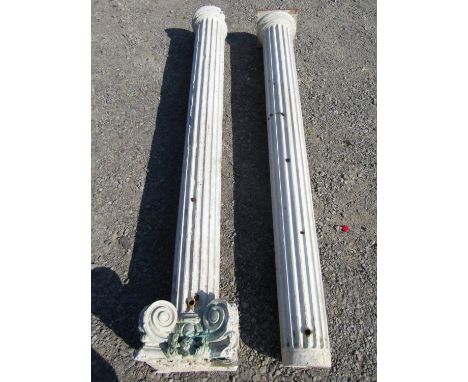 Two fluted plaster work columns, one with ionic capital, 240 cm and 230 cm 