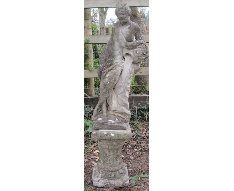Reclaimed figure classical female with a water pitcher raised on a fluted stand 120 cm high 