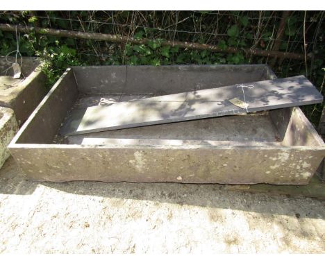 A traditional farmhouse salting trough in slate, 153 cm x 90 cm x 27 cm together with further slab 