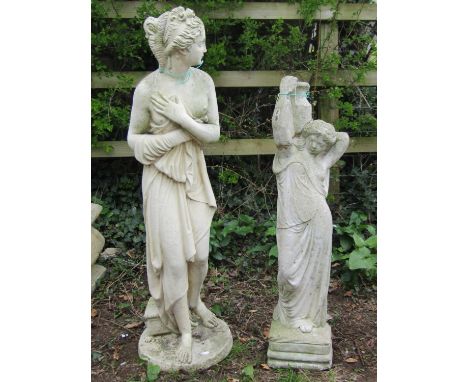 Reclaimed figure of a classical maiden 120 cm in height, together with a further figure of a female holding a pitcher 100 cm 