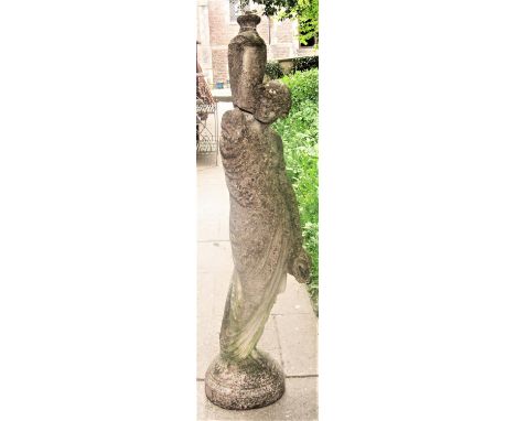 A reclaimed garden statue/fountain head, female with pitcher to her shoulder (AF), 150 cm in height 