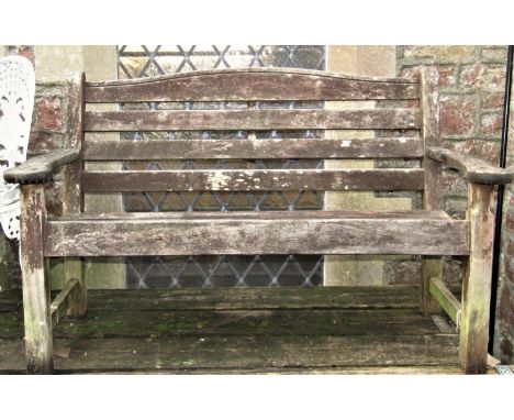 Small teakwood garden bench with slatted seat and back, 130 cm wide 