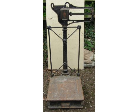 A set of W &amp; T Avery heavy sack scales with cast iron framework 