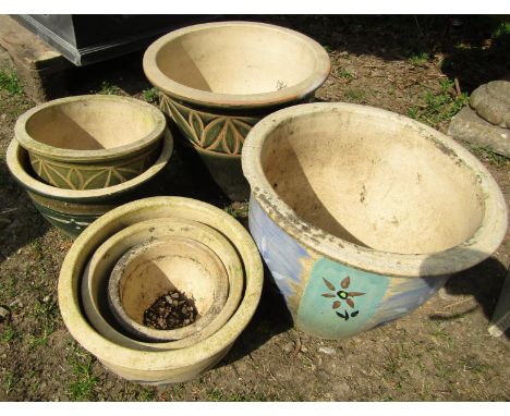 Seven various ceramic garden pots 