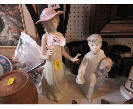 A Lladro figure, of two children, together with a Nao model of a young woman