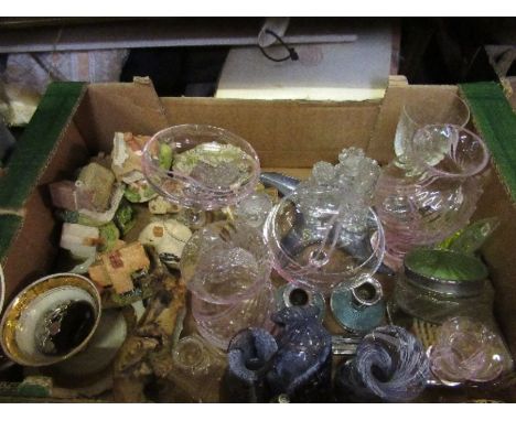 A box of assorted ornaments and glass, to include Caithness, Lilliput, candle sticks, etc.