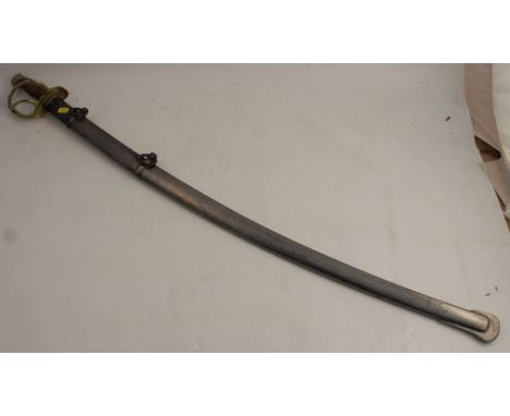 An American Civil War Cavalry Trooper's sword, with curved blade, stamped Ames MFcCo Chicopee US J.F 1864, with brass scabbar