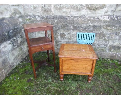 A mahogany plant stand, with inlaid decoration, 14.5ins x 14.5ins x height 31ins, together with a 19th century mahogany box c