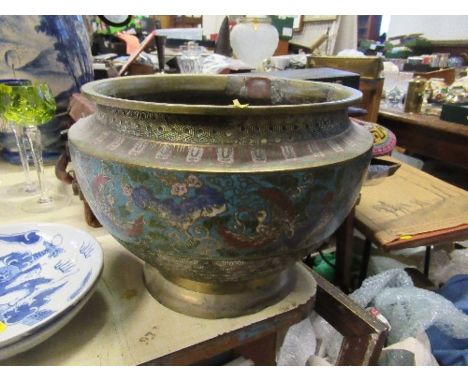 A brass and cloisonne planter, height 9ins, diameter 12ins